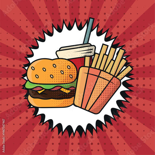 Wallpaper Mural Burger combo pop art style. Vector Torontodigital.ca