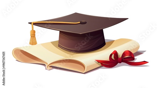 Education and Achievement Concept with Graduation Cap and Diploma Cartoon Vector Illustration