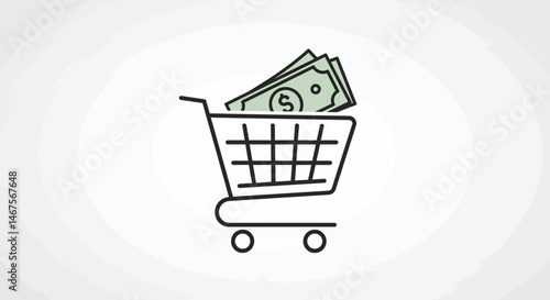 Minimalist shopping cart icon with green item inside black outline design
