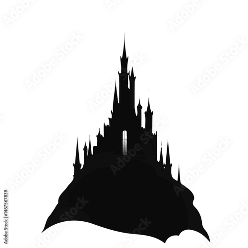 Flat vector Moonlit Castle, minimalist design, isolated on a white background.