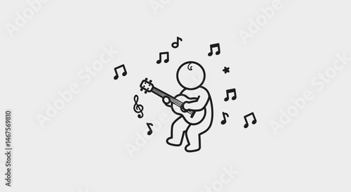 Floating Musical Elements Guitar Treble Clef and Notes in Black