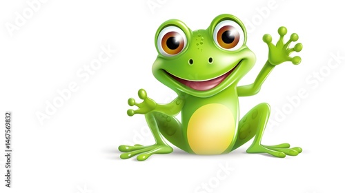 Cheerful Cartoon Frog Waving Greetings in a Joyful Vector Illustration