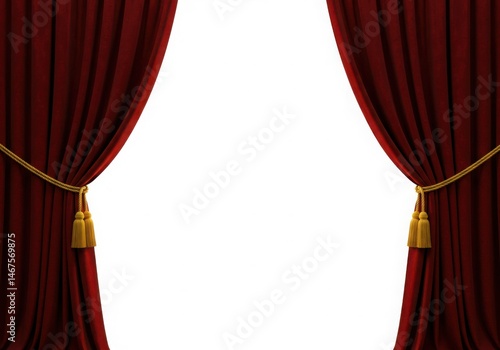 Red velvet curtains isolated on white background