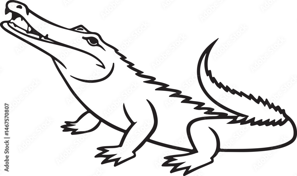 Crocodile silhouette in vector art, perfect for kids' coloring pages, emphasizing fun and creativity in art Crocodile silhouette in vector art, perfect for kids' coloring pages, emphasizing fun and creativity in art