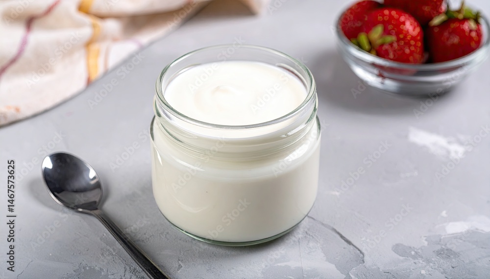 Glass of yogurt on the table Glass of yogurt on the table