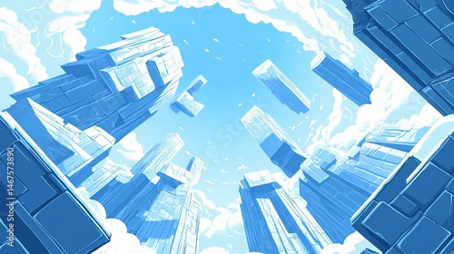 Wallpaper Mural Blue Skyscraper Cityscape with Clouds from Worm's-Eye View Illustration Torontodigital.ca