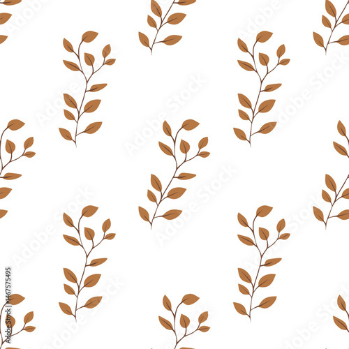 A vector seamless pattern featuring stylized brown leaves on a white background. The design is simple and elegant, suitable for various applications such as textiles, wallpapers, and home decor.