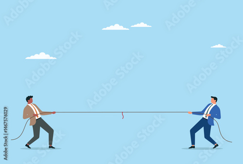 Vector illustration of a business competition concept two businessmen competed to achieve their success

