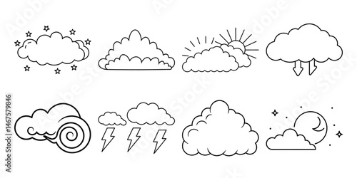 Clouds Set - Vector Stock Collection, line art illustration on white background