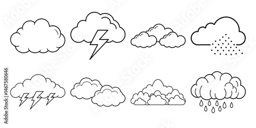 Clouds Set - Vector Stock Collection, line art illustration on white background