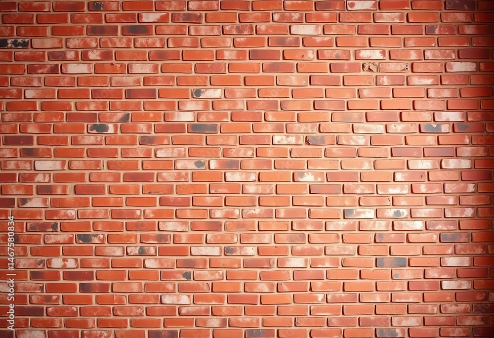 Fototapeta premium Wide panoramic view of aged red brick wall texture, ideal home/office backdrop, grunge, pattern