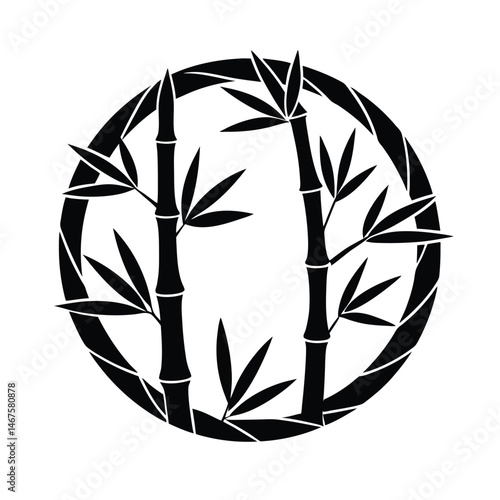 Elegant black and white bamboo symbol design within a decorative circular frame representing nature and serenity for various applications.