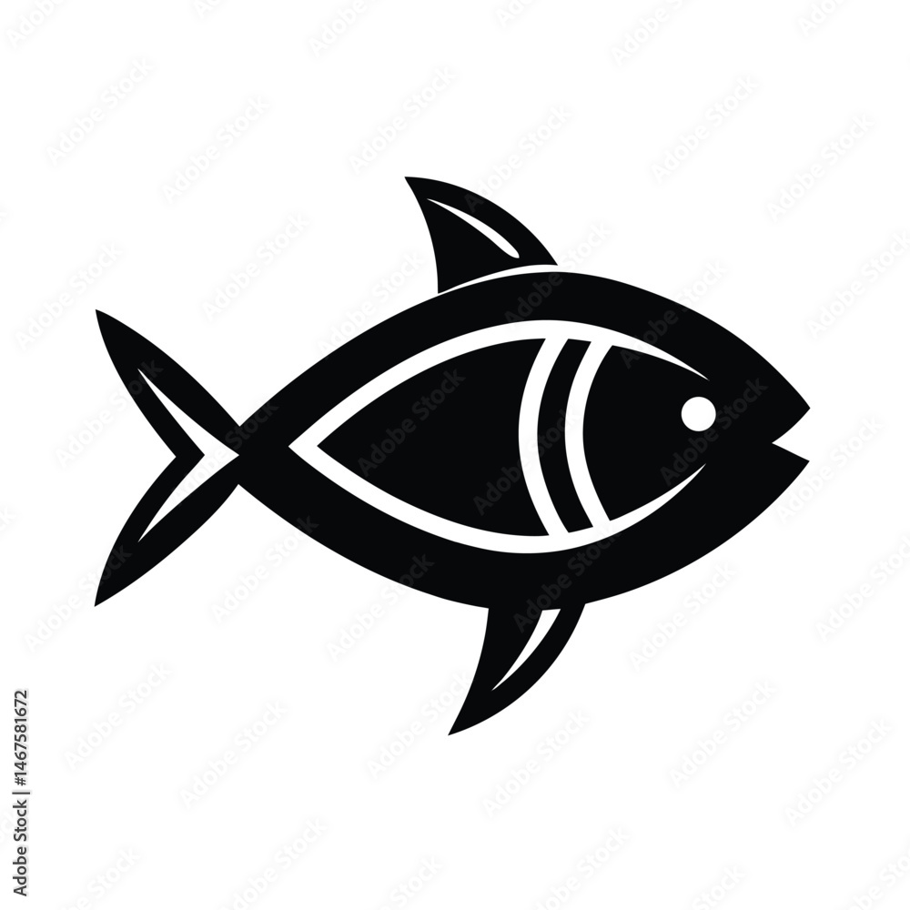 Fototapeta premium Simple black and white vector illustration of a stylized fish suitable for graphic design and branding projects