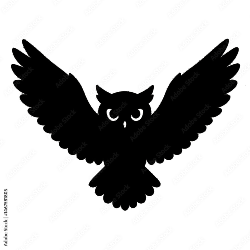 Obraz premium black silhouette of a flying owl with outstretched wings minimal vector style design for wildlife nature illustrations nocturnal creatures symbols of wisdom and freedom for art or logo use