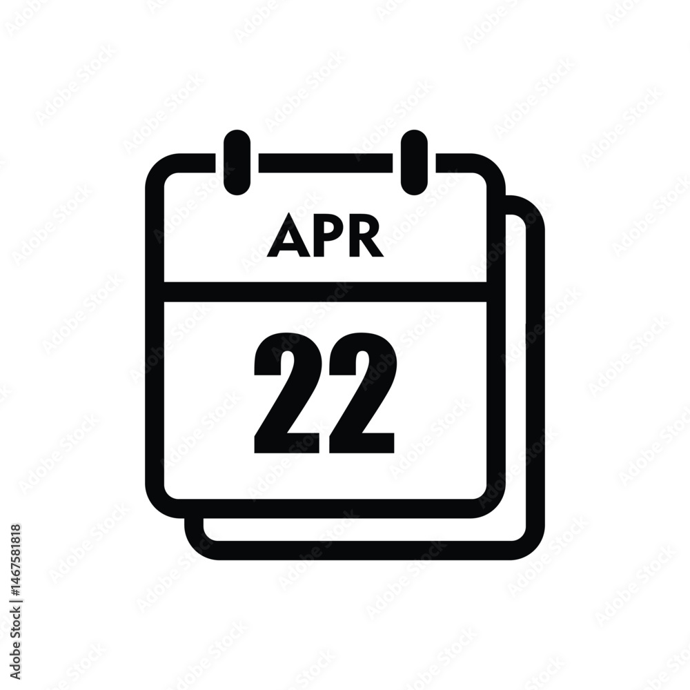 calender icon, 22 april icon with white background calender icon, 22 april icon with white background