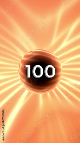 Number 100 On Glowing Orange Background Animation
