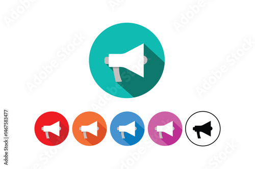 Flat Shouting Megaphone Icons, flat megaphone icon, public announcement icon, marketing campaign icon