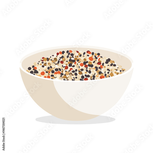 Flat vector Quinoa Bowl, minimalist design, isolated on a white background.