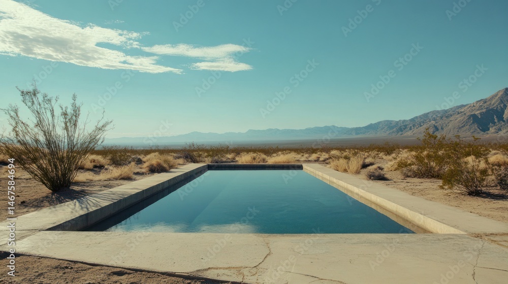 Fototapeta premium Desert oasis pool reflecting mountains