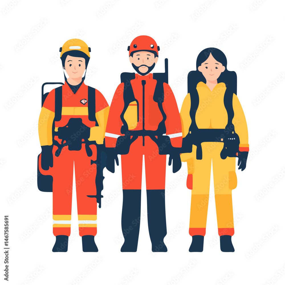 Flat vector Rescue Team, minimalist design, isolated on a white background. Flat vector Rescue Team, minimalist design, isolated on a white background.