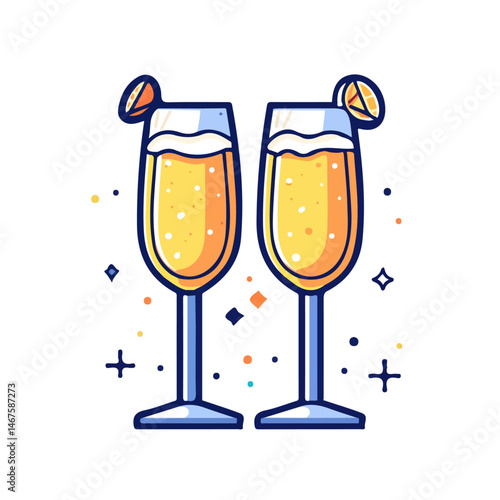 New Years Champagne Flat vector, minimalist design, isolated on a white background.