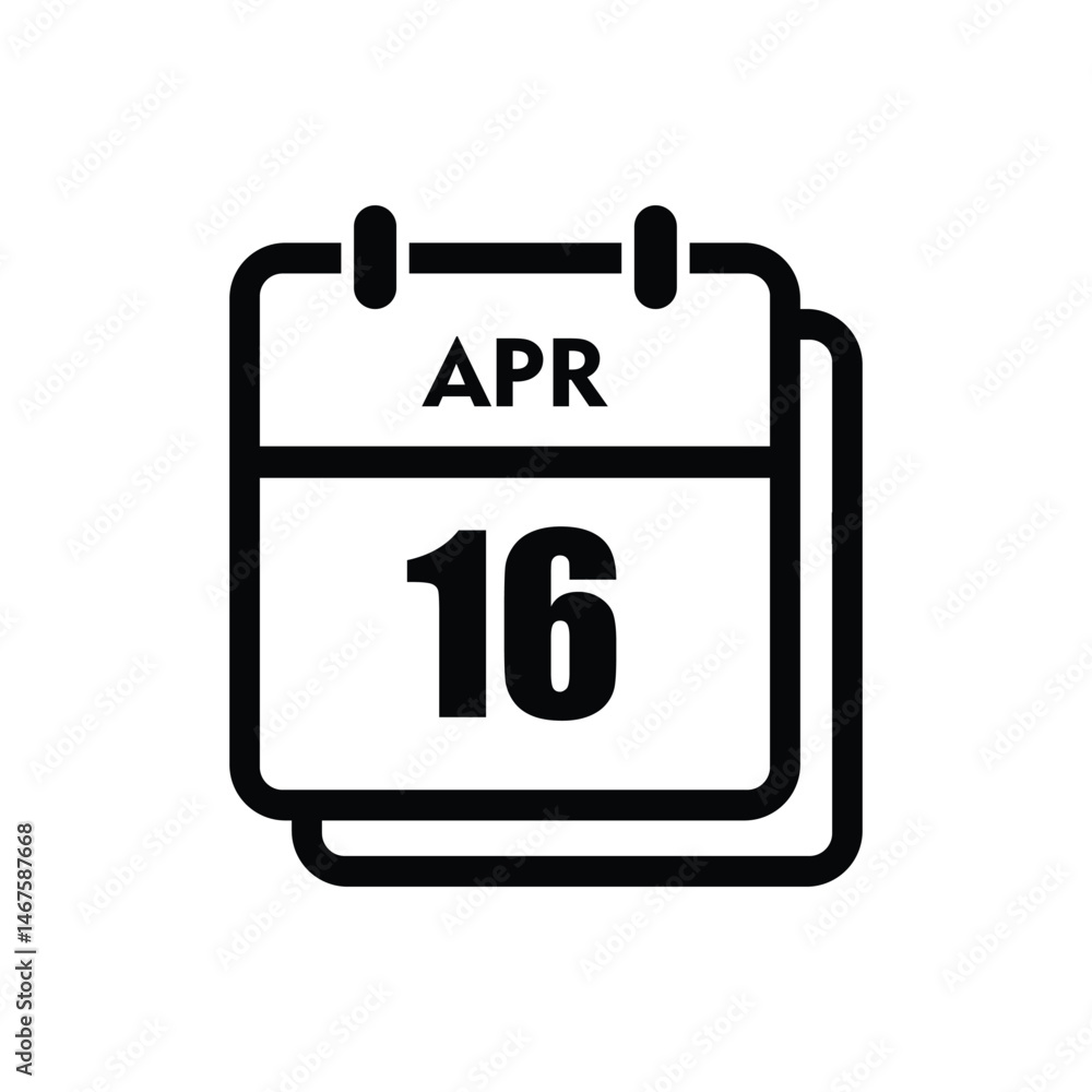 calender icon, 16 april icon with white background calender icon, 16 april icon with white background