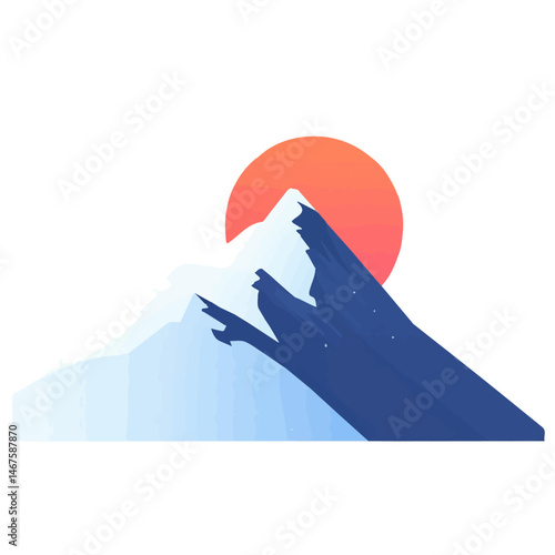 Flat vector Snowy Mountain, minimalist design, isolated on a white background.