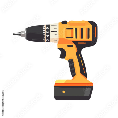 Flat vector Power Drill, minimalist design, isolated on a white background.