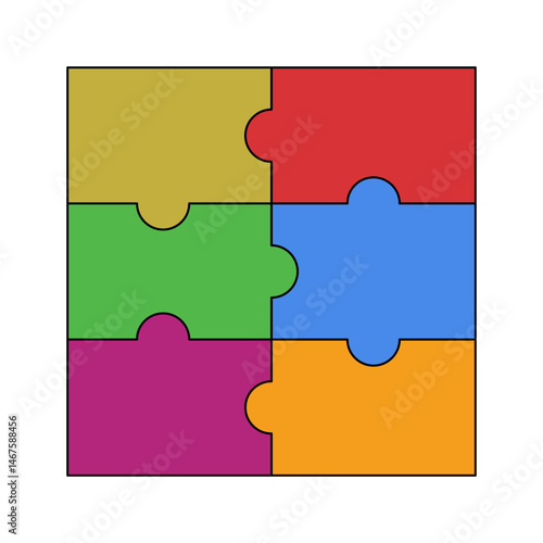 Colorful Jigsaw Puzzle Vector Illustration. The puzzle is fully assembled and features bright, distinct colors including yellow, red, green, blue, orange, and purple.