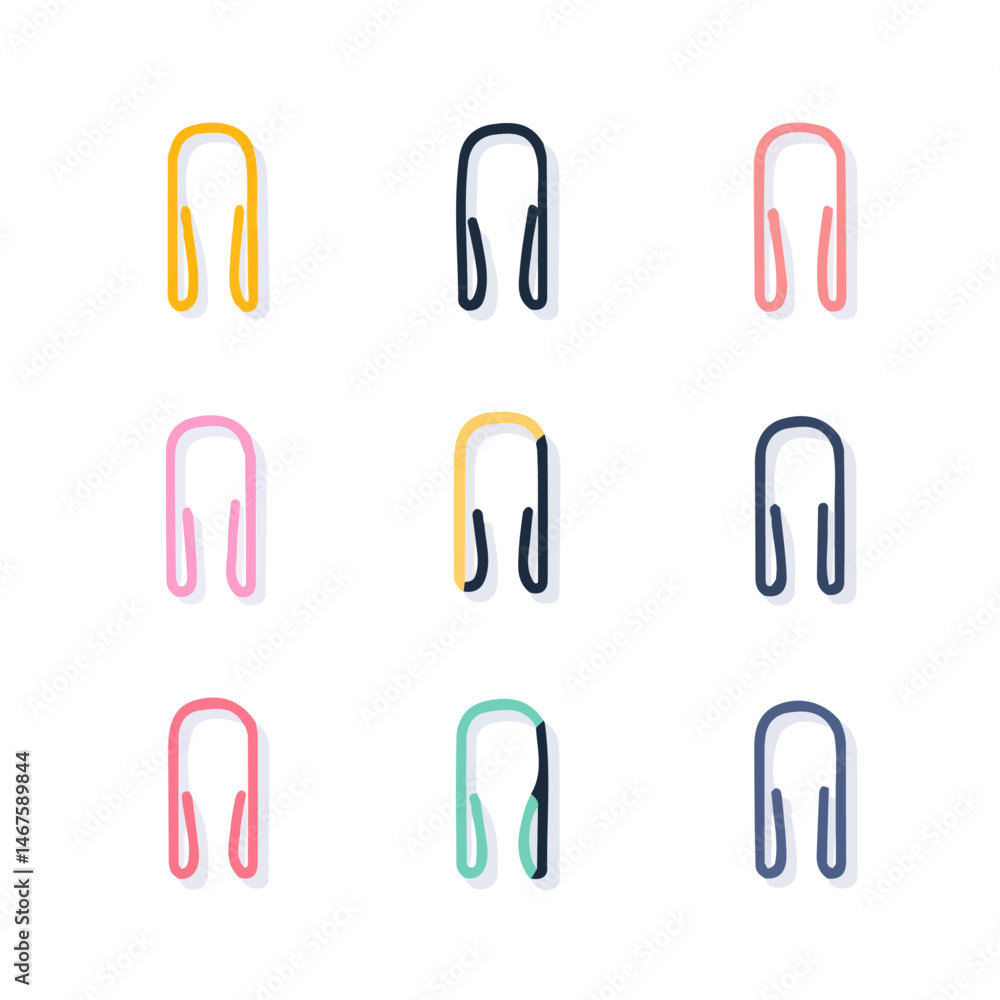 Paper Clips Flat vector, minimalist design, isolated on a white background. Paper Clips Flat vector, minimalist design, isolated on a white background.
