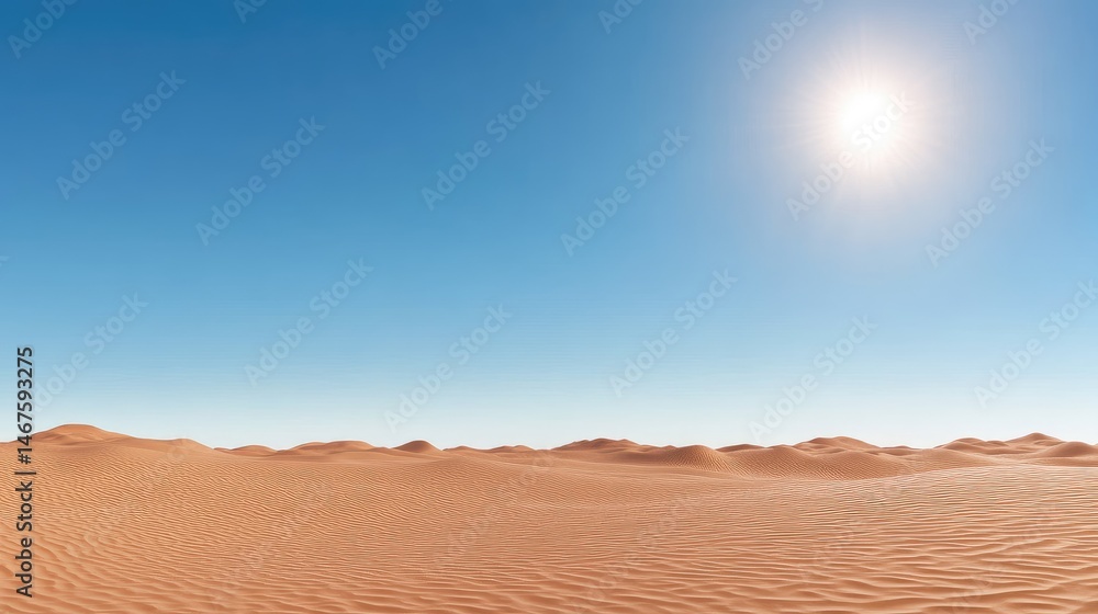 Fototapeta premium Desert landscape with sand dunes under a clear sky and bright sunlight