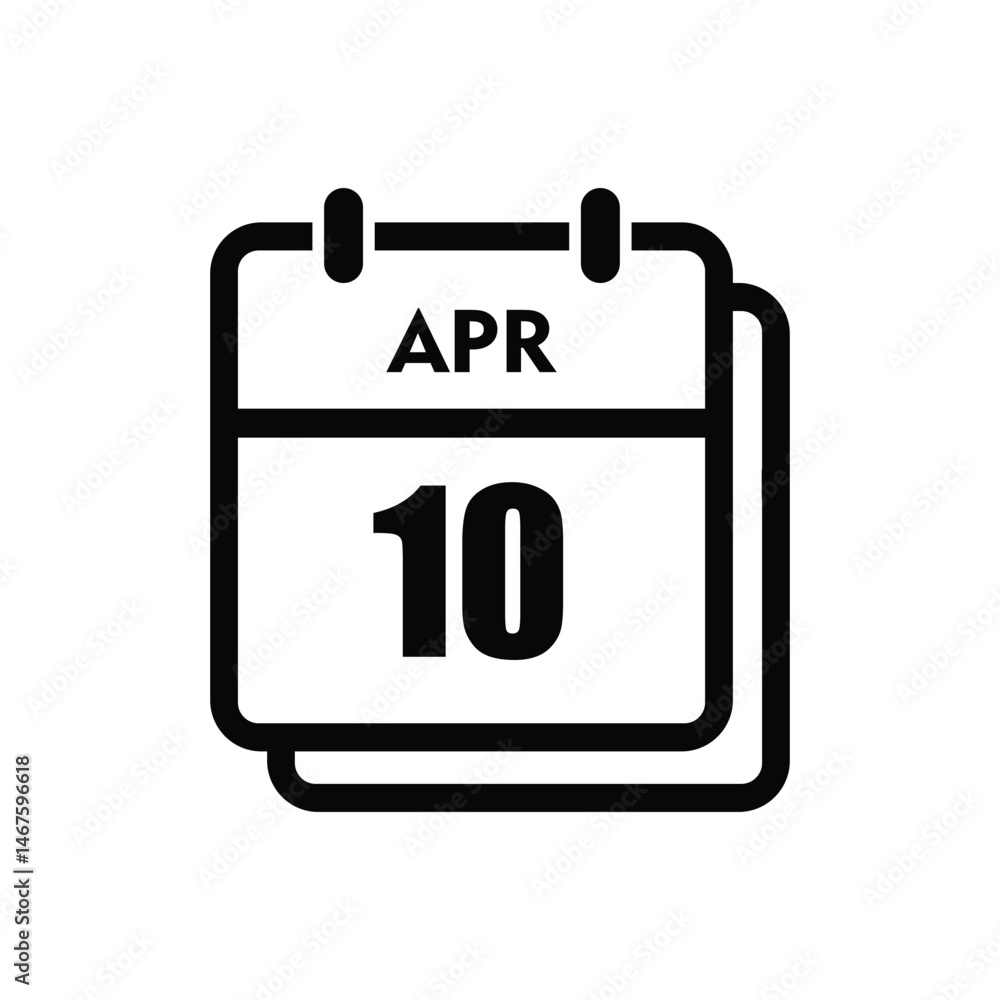 calender icon, 10 april icon with white background calender icon, 10 april icon with white background