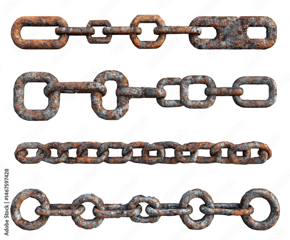 Rusty chain links display industrial metal textures view isolated on transparent background Rusty chain links display industrial metal textures view isolated on transparent background