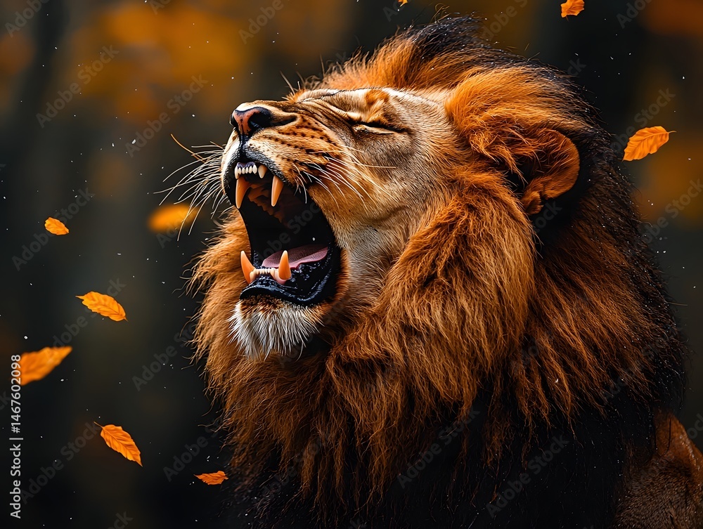 Naklejka premium Fierce lion s face mid roar