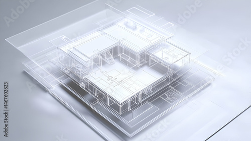 Wallpaper Mural 3D Model of a Modern House Architectural Blueprint Torontodigital.ca