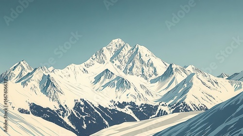 Minimalist vintage ski poster with crisp lines and muted tones