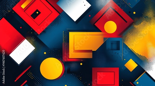 Dynamic Abstract Composition with Geometric Shapes and Vibrant Color Palette