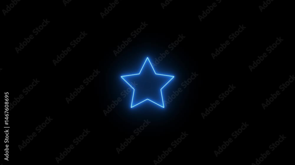 Neon light star frame loading icon background. Glowing neon star icon sign animation. neon lights line star background.