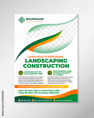 Creating a Landscaping construction flyer design template is the perfect solution to highlight your expertise and generate more leads for your business. leaf shape for photo space.