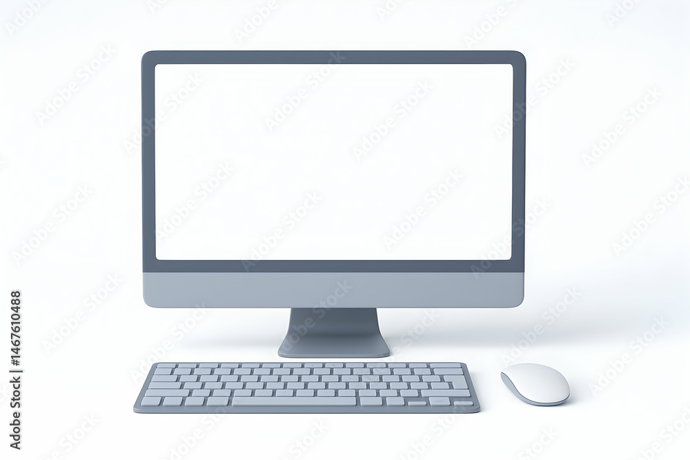 A modern computer setup featuring a sleek monitor, keyboard, and mouse on a minimalist white background. Ideal for showcasing technology, workspaces, and digital innovations. A modern computer setup featuring a sleek monitor, keyboard, and mouse on a minimalist white background. Ideal for showcasing technology, workspaces, and digital innovations.