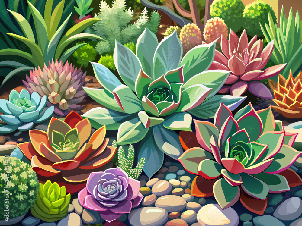 vector of Succulent plants in the garden, close-up photo. vector of Succulent plants in the garden, close-up photo.