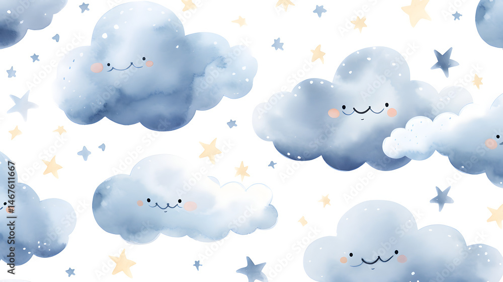 Fototapeta premium Professional Seamless Watercolor Design with Cute Sky Pattern for Creative Projects