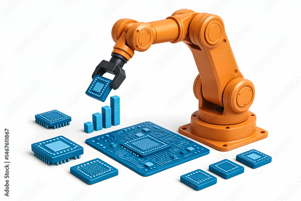 A modern robotic arm assembling electronic components, illustrating advancements in automation and technology for efficient manufacturing processes and smart devices.