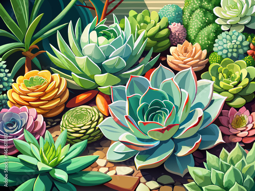 vector of Succulent plants in the garden, close-up photo.