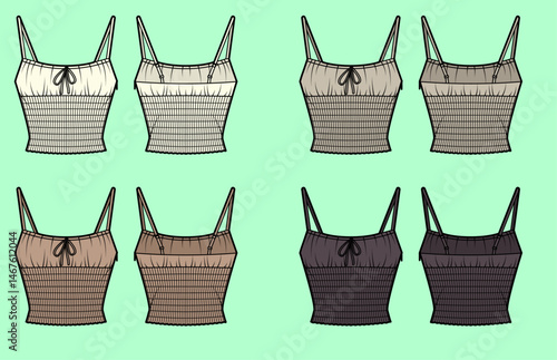Wmone crop fashion camisole tops bundle colour set technical drawing fashion flat sketch vector illustration