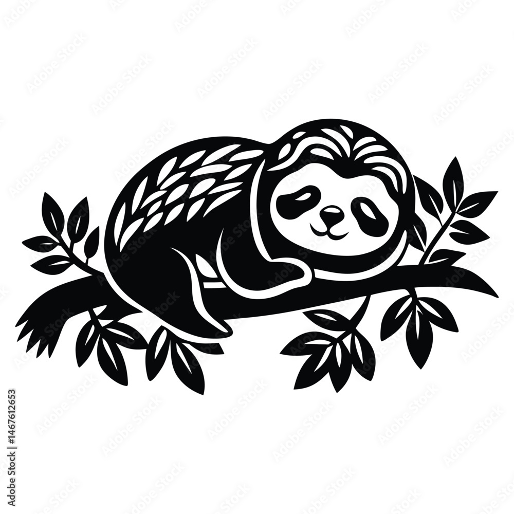 Obraz premium Cute Sloth Vector Silhouette Design Isolated on White Background