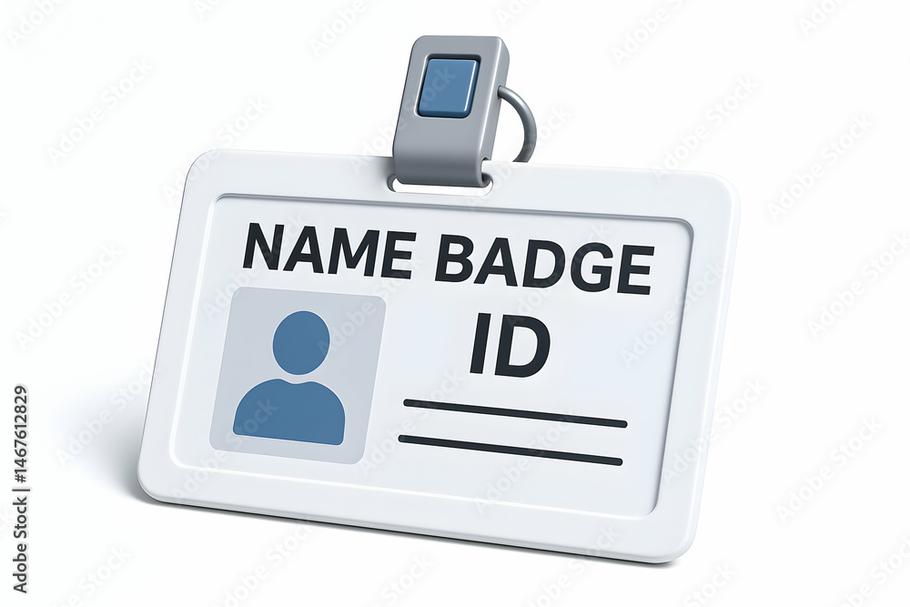 A professional name badge ID designed for identification at conferences, events, or workplaces, showcasing a clear layout for personal details and a clip for easy attachment.