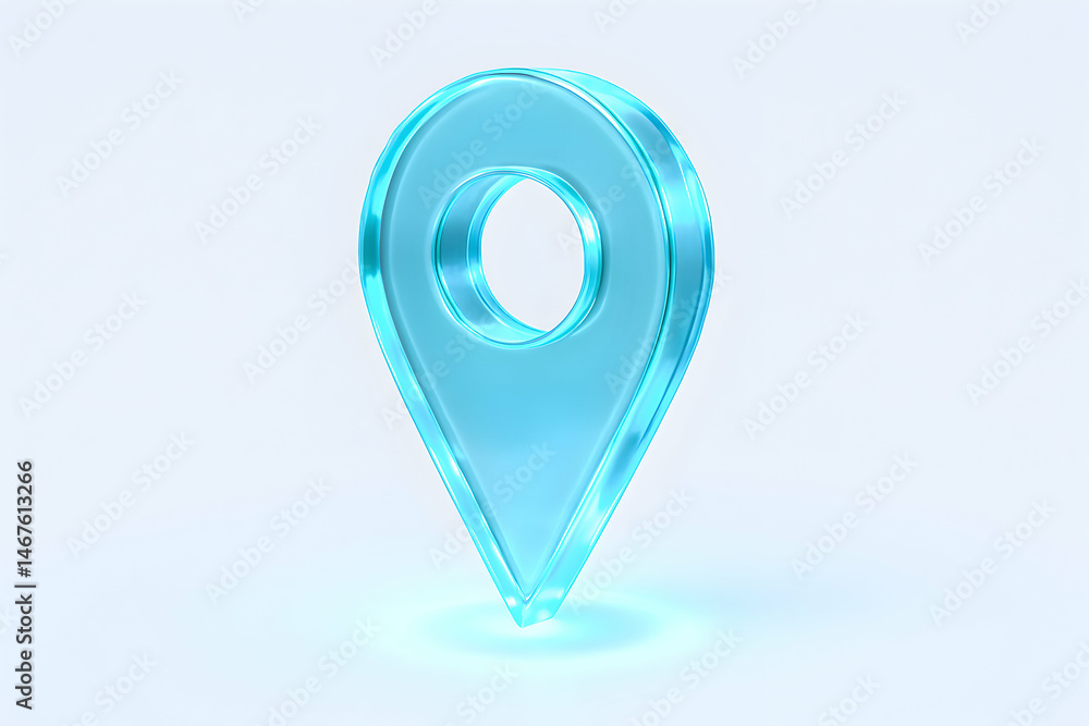 A sleek, translucent blue location pin symbolizing modern digital mapping and navigation. Perfect for technology, travel, and location-based services themes.