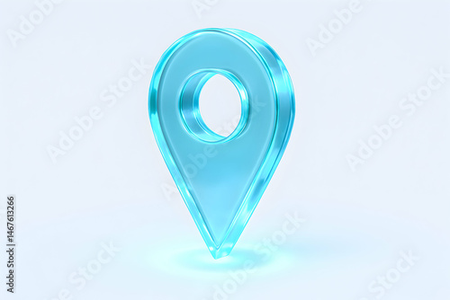 Obraz na płótnie A sleek, translucent blue location pin symbolizing modern digital mapping and navigation. Perfect for technology, travel, and location-based services themes. w salonie