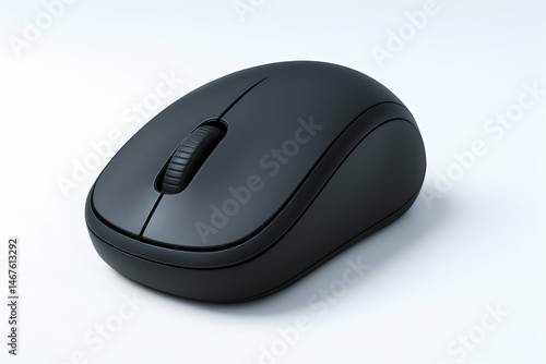 Obraz na płótnie A sleek and modern black computer mouse sits against a clean, white background, embodying functionality and design, perfect for enhancing productivity in any workspace. w salonie